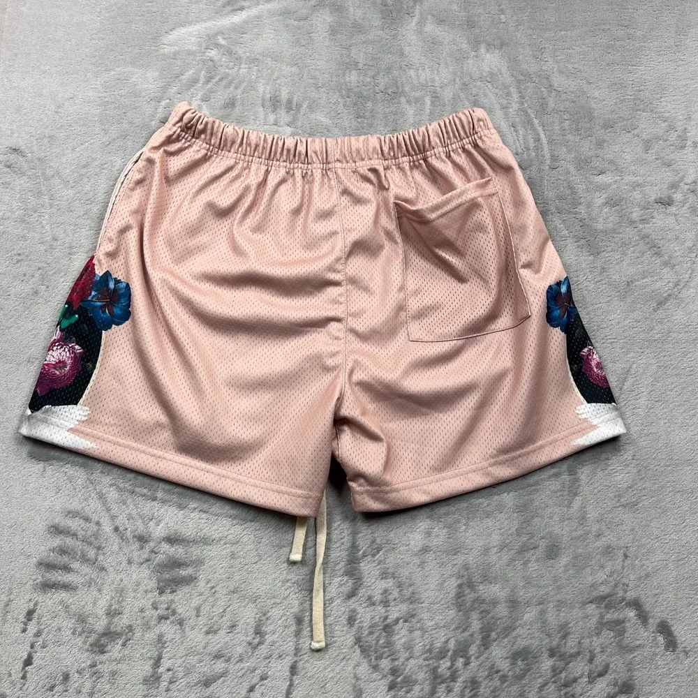 Civil Regime Mesh Shorts Mens Large Pink Floral Dove Graphic Athletic 350